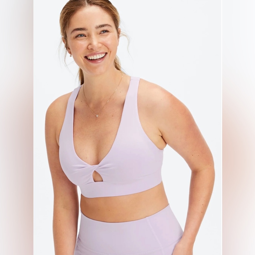 Oasis Twist Light Pink Fabletics Sports Bra